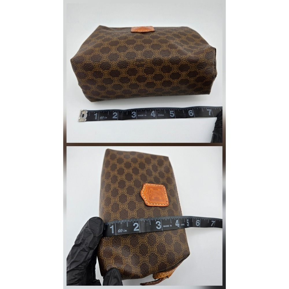 Celine Vintage Macadam Monogram Cosmetic Pouch Brown Coated Canvas Made in Italy - Picture 9 of 9